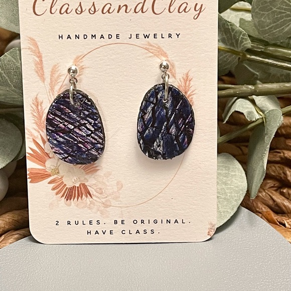 Handmade Polymer Clay Silver Leaf Crackle pebble Earrings w/ silver studs - Picture 5 of 5